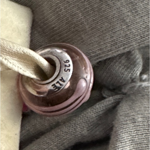 PANDORA Pink and Silver Enamel/Glass Bead SET - Picture 2 of 4